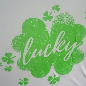Lucky Clover T shirt St. Patrick's Day white W Green short sleeve Irish NWOT